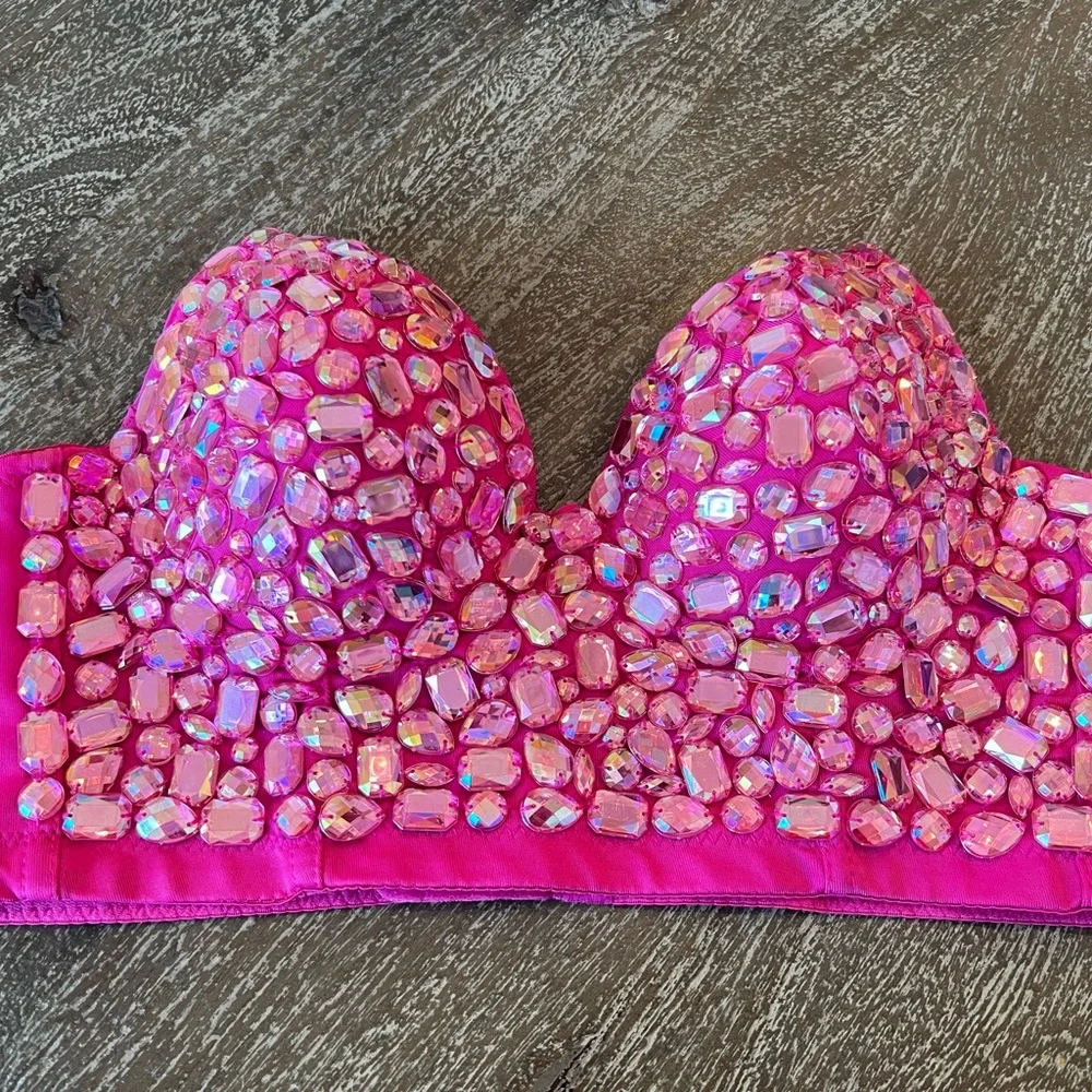 Pink Embellished Women's Bra - Picture 11 of 11